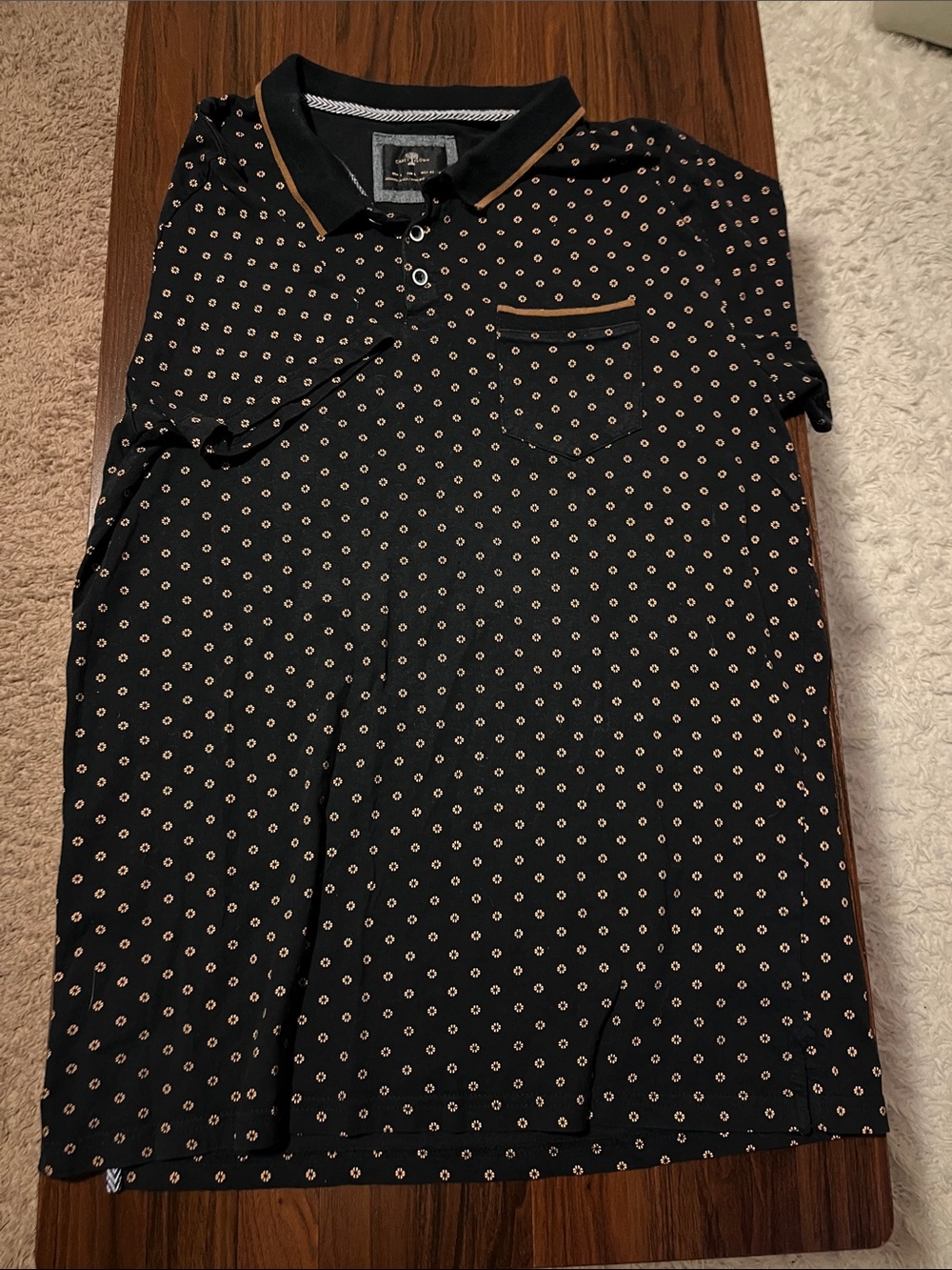 Men's Black Polo with Tan Dot Print size Large
